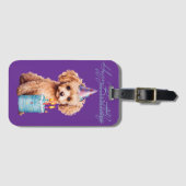Poodle Birthday Hat Cake Purple Luggage Tag ラゲッジタグ (正面横)