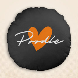 Poodle Chic & Script ファンシー Gray(オレンジ色のハート付き) ラウンドクッション