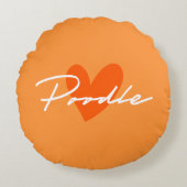 Poodle Chic & Script Orangeファンシー、オレンジ色ハート ラウンドクッション (正面)