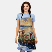 Poodle Christmas Boat Holiday エプロン (着用した状態)