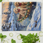 Poodle Christmas Boat Holiday キッチンタオル (折り畳み)