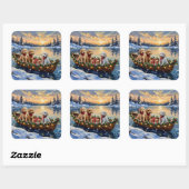 Poodle Christmas Boat Holiday スクエアシール (シート)