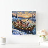 Poodle Christmas Boat Holiday スクエア壁時計 (ホーム)