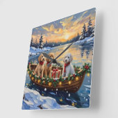 Poodle Christmas Boat Holiday スクエア壁時計 (傾斜)