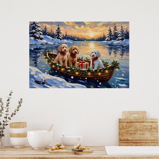Poodle Christmas Boat Holiday ポスター (キッチン)