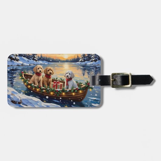 Poodle Christmas Boat Holiday ラゲッジタグ (正面横)