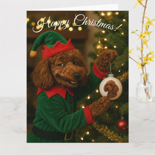 Poodle Christmas card カード (黄色い花)