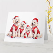 Poodle Christmas Dress Santa Hat カード (黄色い花)