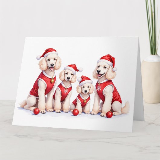 Poodle Christmas Dress Santa Hat カード (正面)