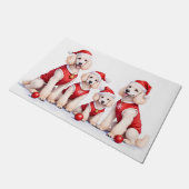 Poodle Christmas Dress Santa Hat ドアマット (アングル)