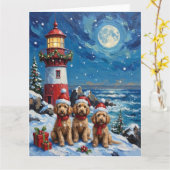 Poodle Christmas Lighthouse Holiday カード (黄色い花)
