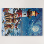 Poodle Christmas Lighthouse Holiday ジグソーパズル (横)
