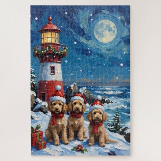 Poodle Christmas Lighthouse Holiday ジグソーパズル (縦)