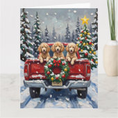 Poodle Christmas Red Truck Holiday カード (正面)