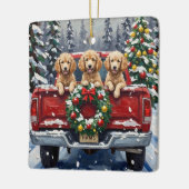Poodle Christmas Red Truck Holiday セラミックオーナメント (左)