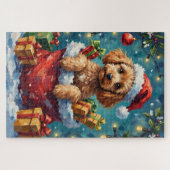 Poodle Christmas Santa Bag Adventure ジグソーパズル (横)