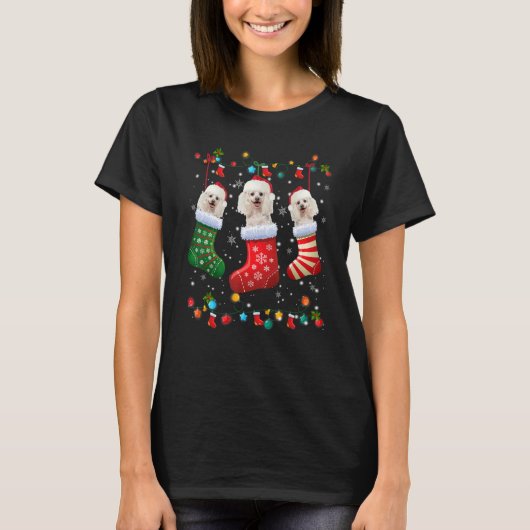 Poodle Christmas Socks   Xmas Pajama Dog   Tシャツ (正面)