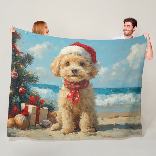 Poodle Dog Christmas Vintage Beach フリースブランケット (インサイチュ)