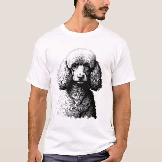 Poodle Dog Head Sketch White T-Shirt Tシャツ (正面)