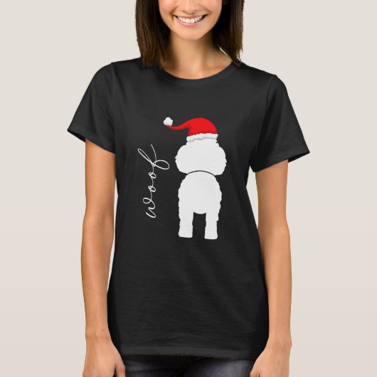 Poodle Dog In Santa Claus Hat Tシャツ (正面)