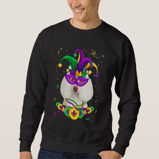 Poodle Dog Lover Mardi Gras Carnival Funny Mask Be スウェットシャツ (正面)