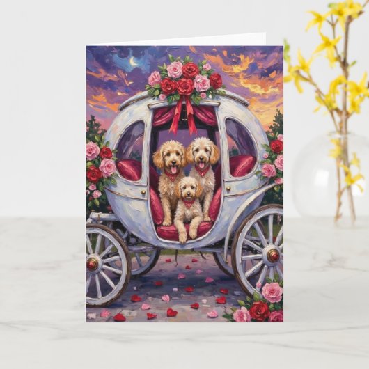 Poodle Dog Valentine's Day カード (黄色い花)