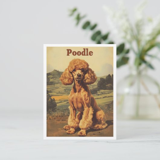 Poodle Dog Vintage Art ポストカード (スタンド正面)
