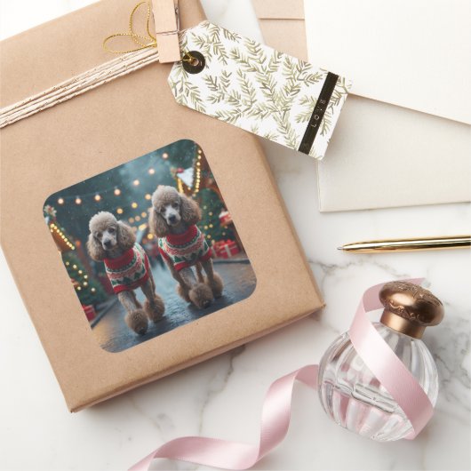 Poodle Dogs Christmas Snow Holiday  スクエアシール (ギフト)