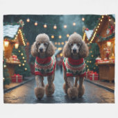 Poodle Dogs Christmas Snow Holiday  フリースブランケット (正面(横))