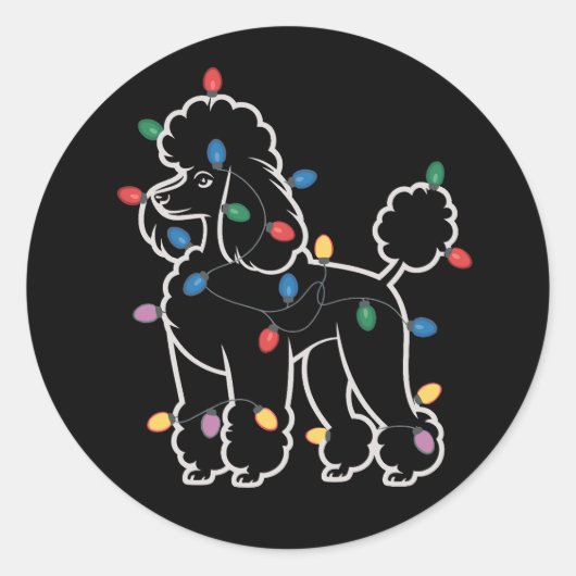 Poodle Dogs Tree Christmas Xmas Pet Animal Dog  ラウンドシール (正面)