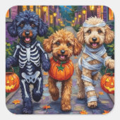 Poodle Dogs Trick-or-Treating Halloween Costumes スクエアシール (正面)