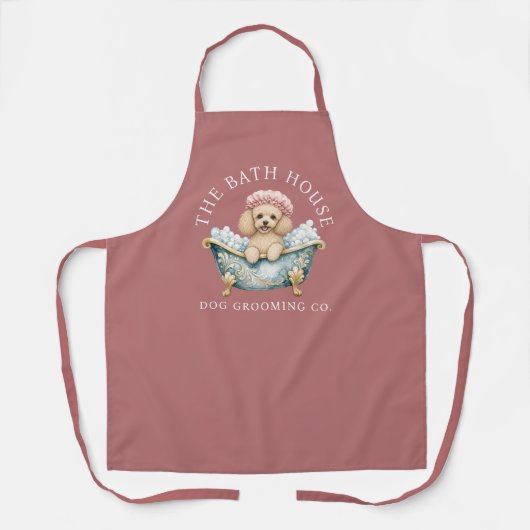 Poodle Dusky Pink Dog Grooming Apron | デラックス エプロン (正面)