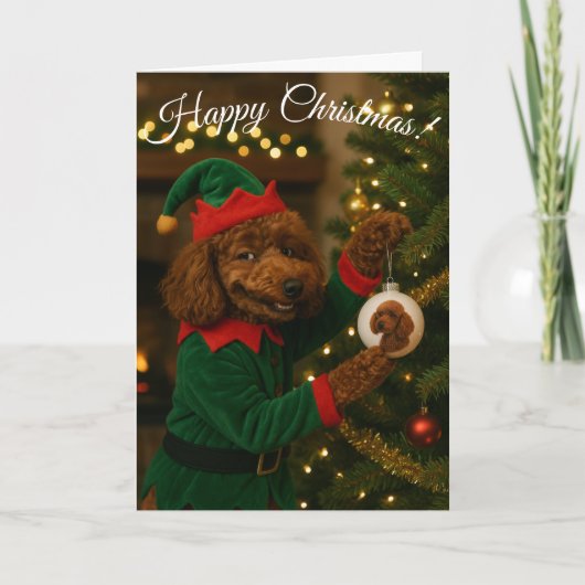 Poodle Elf cute funny bauble Christmas card シーズンカード (正面)