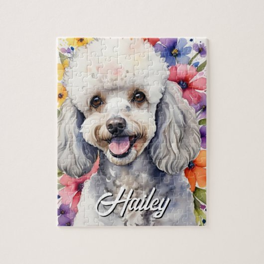 Poodle Family Dog Watercolor Floral Colorful ジグソーパズル (縦)