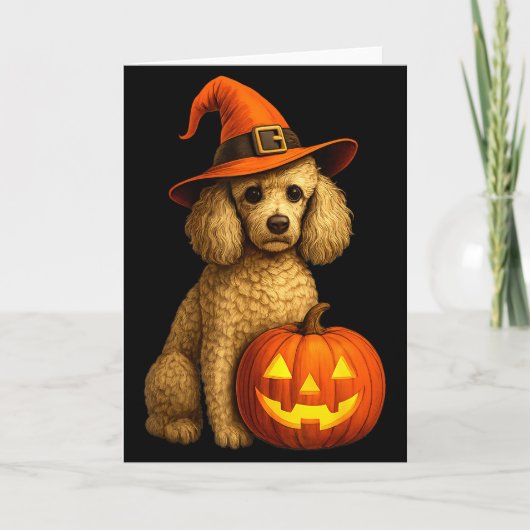 Poodle Halloween Pumpkin Witch Hat Dog Art Family  カード (正面)