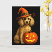 Poodle Halloween Pumpkin Witch Hat Dog Art Family  カード (黄色い花)