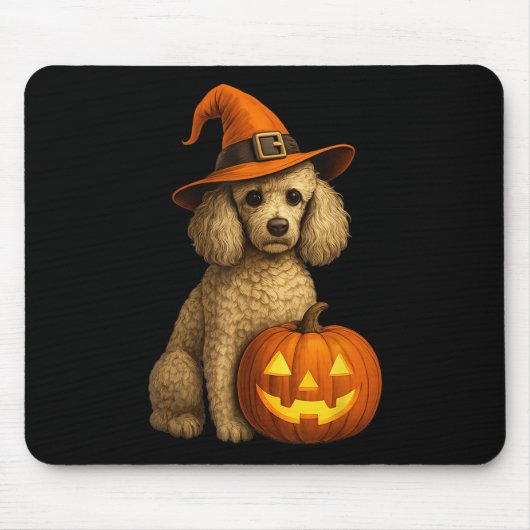 Poodle Halloween Pumpkin Witch Hat Dog Art Family  マウスパッド (正面)