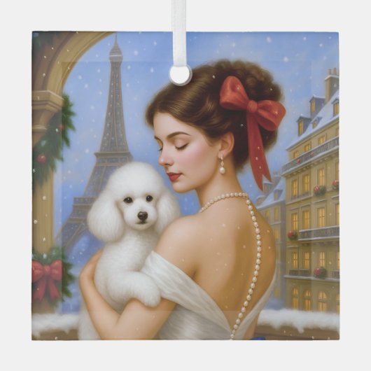 Poodle Holiday  ガラスオーナメント (正面)