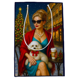 Poodle Holiday  ミディアムペーパーバッグ