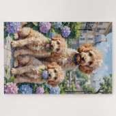 Poodle Hydrangea Garden Art ジグソーパズル (横)