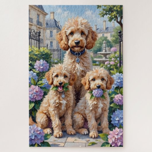 Poodle Hydrangea Garden Art ジグソーパズル (縦)