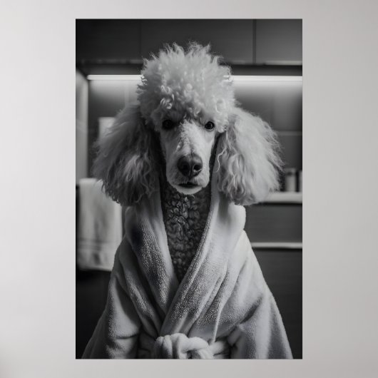 Poodle in Bathrobe Art Print, Funny Dog Bathroom ポスター (正面)