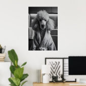 Poodle in Bathrobe Art Print, Funny Dog Bathroom ポスター (ホームオフィス)