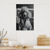 Poodle in Bathrobe Art Print, Funny Dog Bathroom ポスター (キッチン)