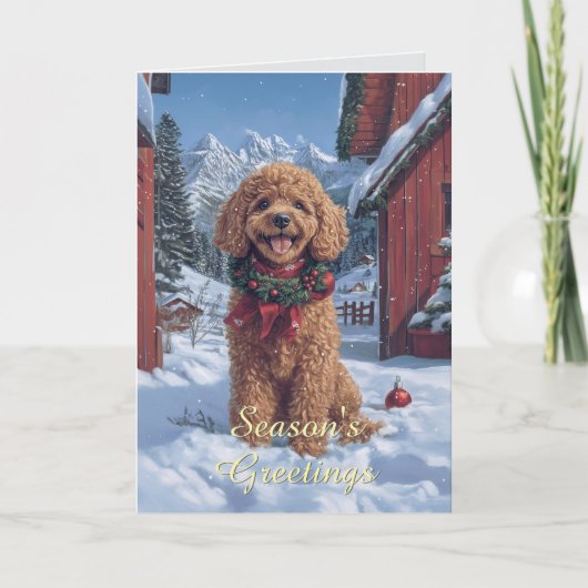 Poodle in the Snow Christmas Card カード (正面)