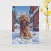 Poodle in the Snow Christmas Card カード (黄色い花)