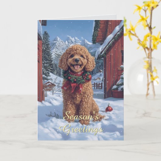 Poodle in the Snow Christmas Card カード (黄色い花)
