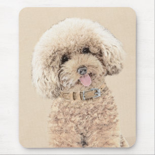 Poodle Miniature Toy Apricot Cream Brown Dog Art マウスパッド