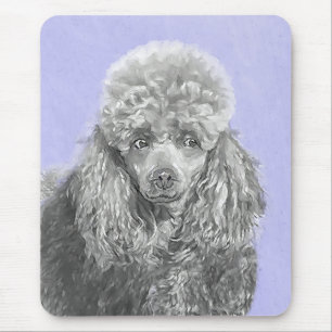 Poodle Miniature Toy Silver Gray Blue Dog Art マウスパッド