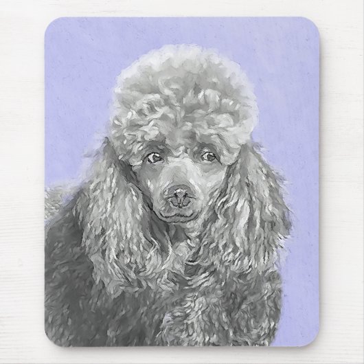 Poodle Miniature Toy Silver Gray Blue Dog Art マウスパッド (正面)